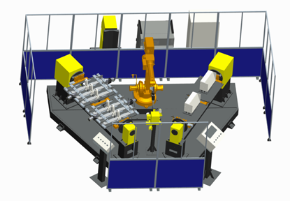 Single robot/double workstation with simple protection Single robot/double workstation with simple protection